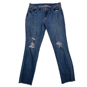 Old Navy Boyfriend Mid Rise Jeans 10 Med Wash Distressed Ankle Cropped 5 Pocket